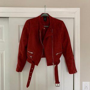 Zara Red Microfiber Moto Jacket
